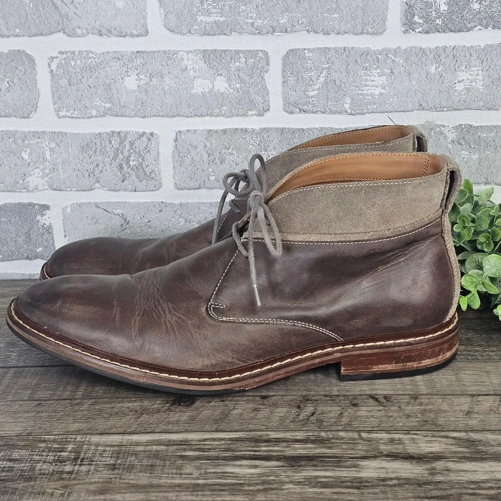 Cole Haan Mens 12M Brown Leather Chukka Boots Suede Collar Lace Up C20293